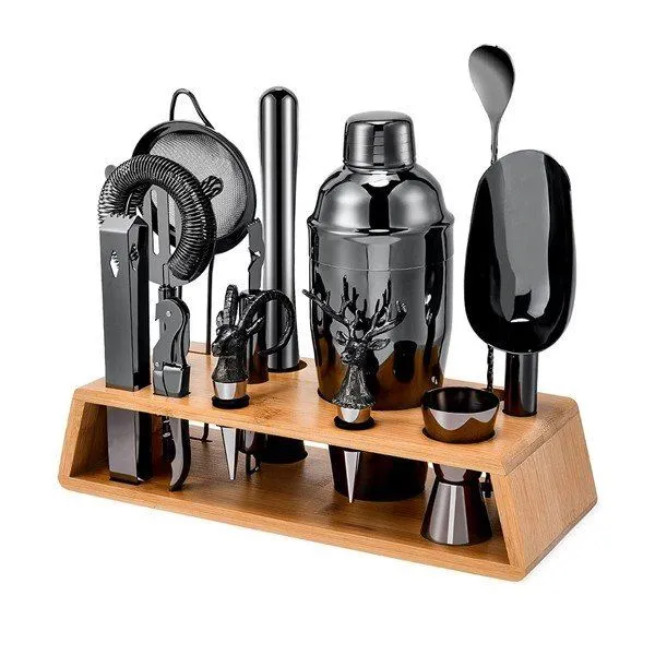 Set Alat Bar Hitam dengan Penyangga